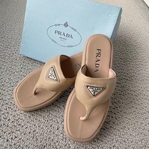 Prada Soft padded nappa leather thong wedge sandals. Size 8